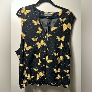 Vintage 90s Vest Moth Print 24W Boho Cottagecore Fairy Whimsigoth Forest Witch